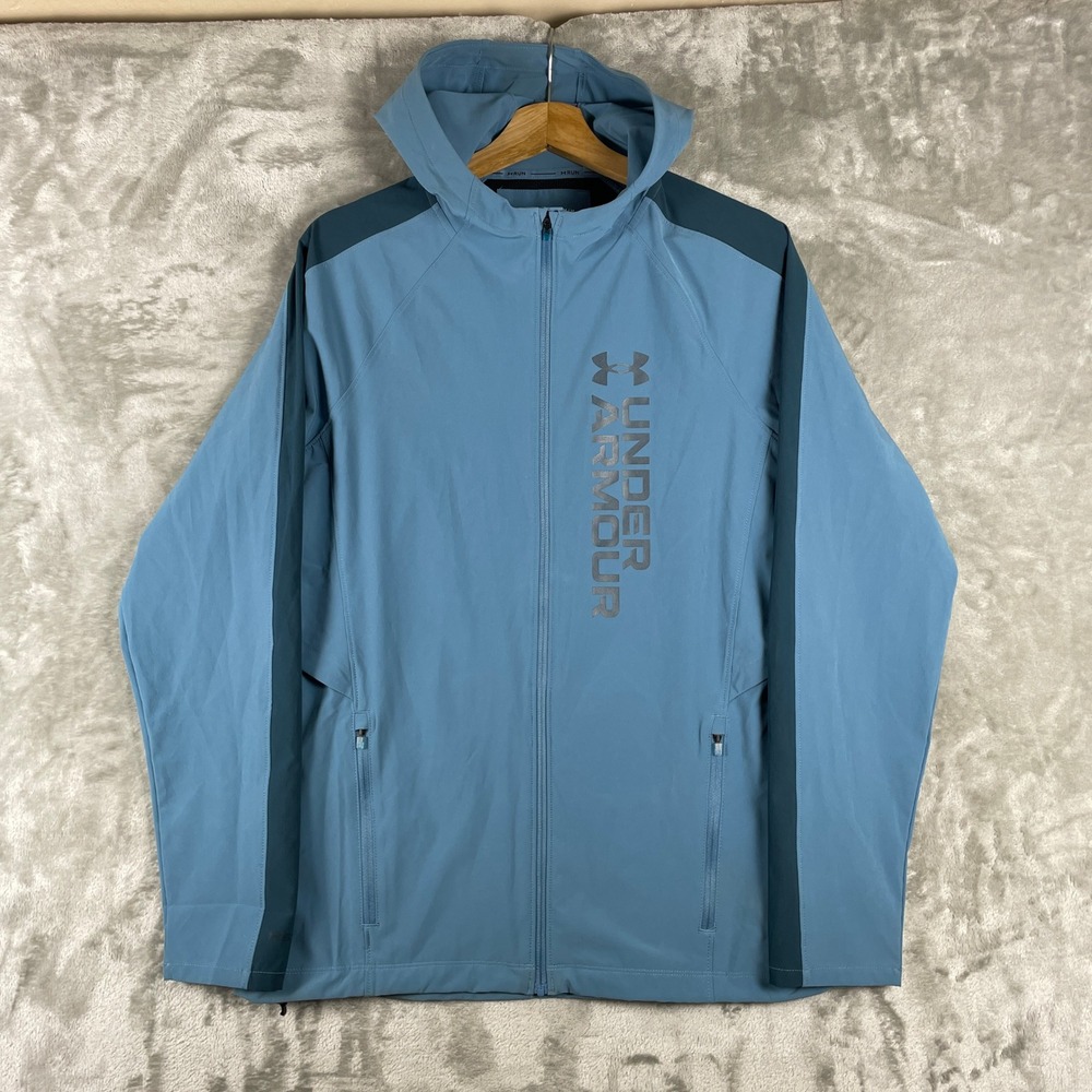 Under Armour ColdGear Jacket Mens Medium Outrun The Storm Hood Running 1361502